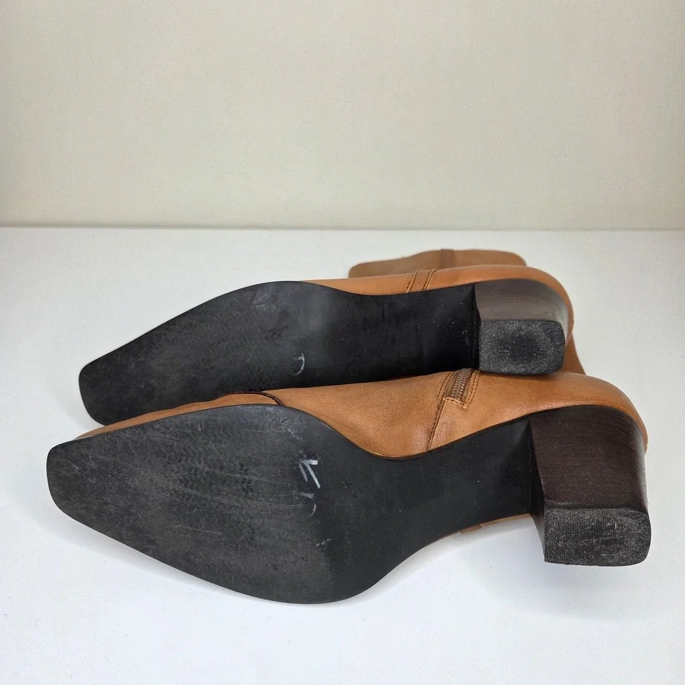Coldwater Creek Tan Leather Square Toe Ankle Boots‎ Western Piping 10M